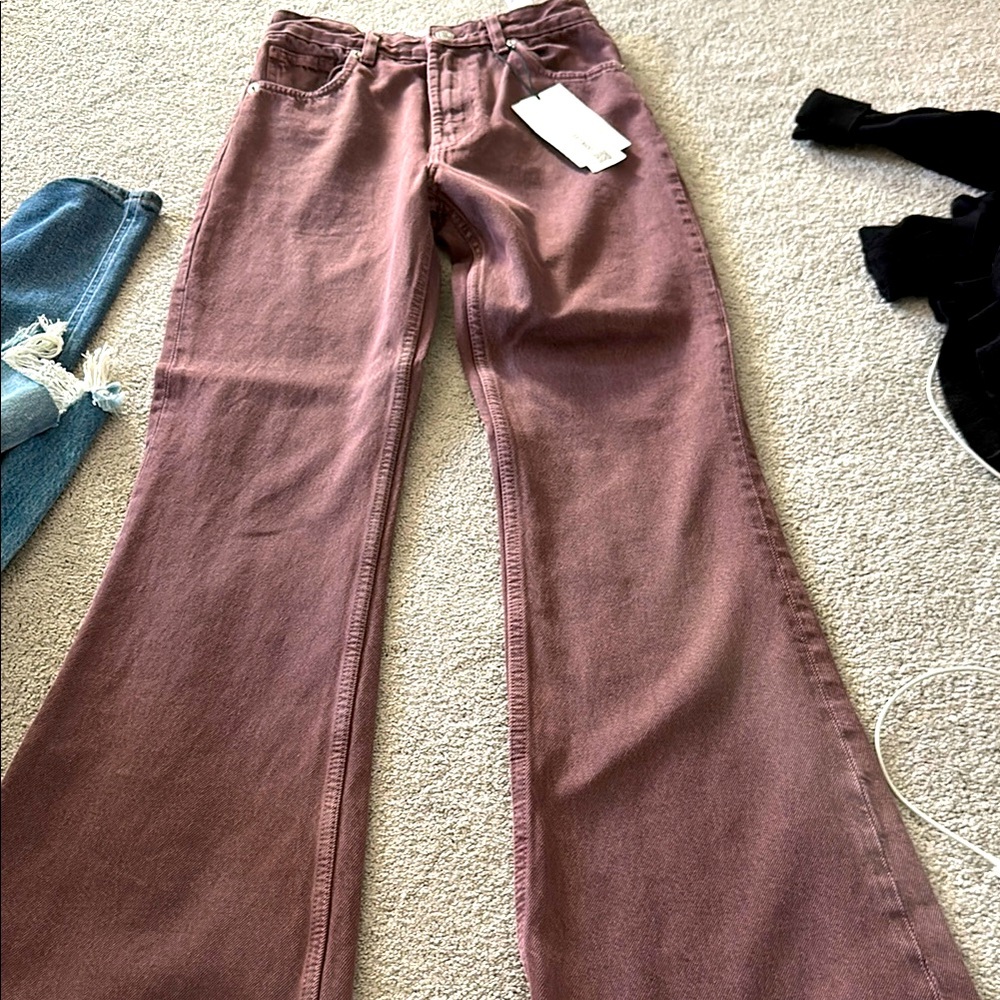 Women's Zara Maroon Flare Jeans